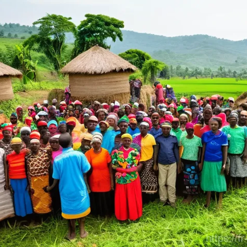 부룬디 부족 사회 구조 - **Prompt 1: A Vibrant Burundian Community Gathering for Umuganda** "A wide-angle shot capturing ...
