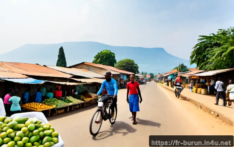 부룬디의 현대적 과제 - Photorealistic wide-angle morning scene in Bujumbura, Burundi, showing a modern urban challenge: a n...