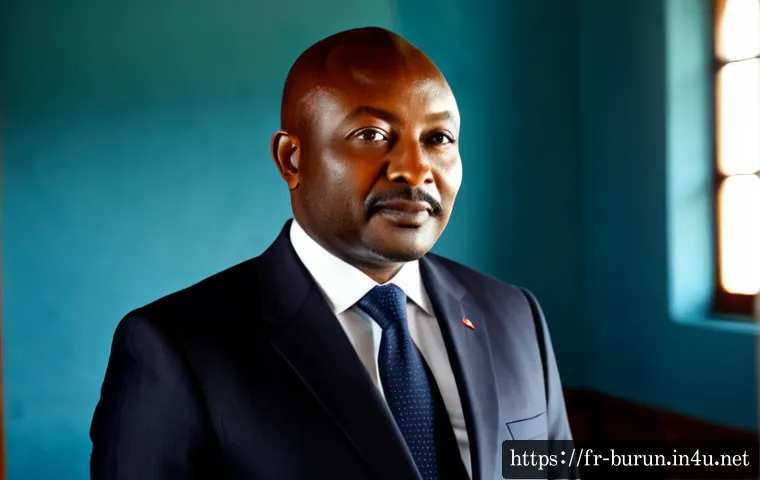 Home 17 피에르 은쿠룬지자 전 대통령 - Photorealistic editorial-style portrait of Pierre Nkurunziza, former president of Burundi, standing ...